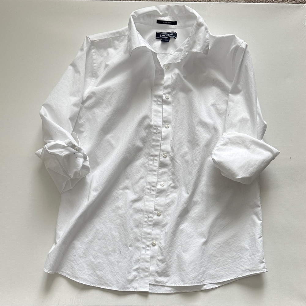Lands' End Casual White Button Down Shirt